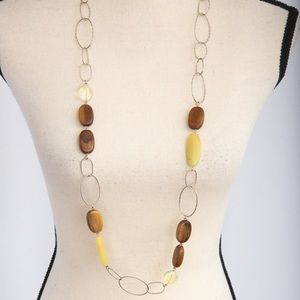 J Jill longer large link necklace stones and wood look silver and neutral